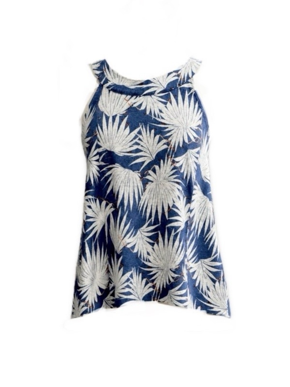 100% Linen Rachel Zoe NWT Halter Tank Top Blue & White Palm Print Size L